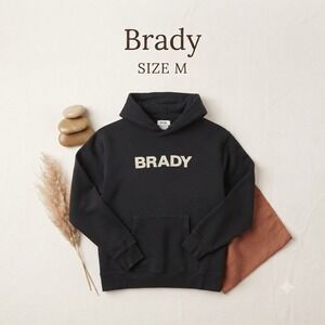 Brady Brand Minimalist Spellout Hoodie Black Athleisure Mens Medium